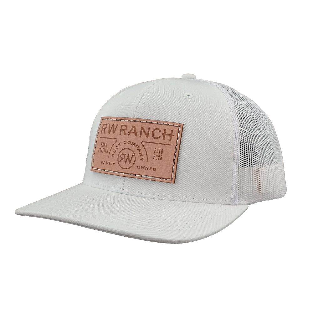 R. Watson Etched Leather Patch Cap in White