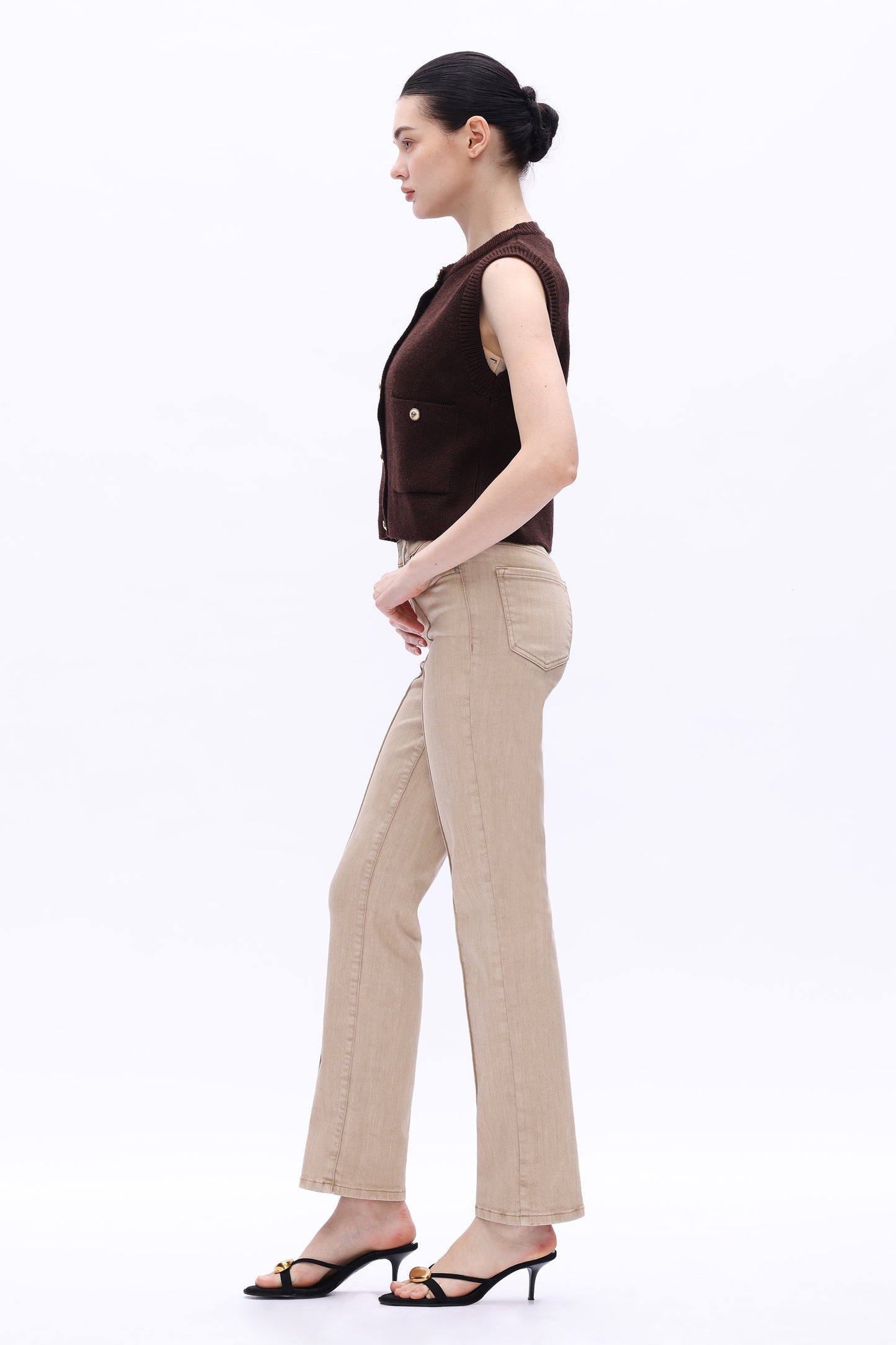 Bayeas High Rise Creased Straight Leg Pants in Khaki