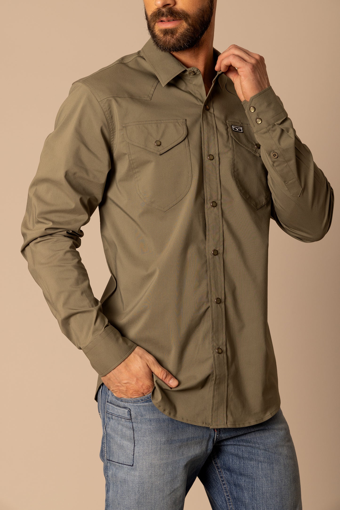 Kimes Ranch Blackout Dress Shirt in Army Green