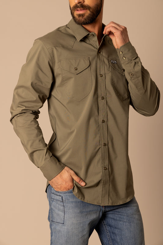 Kimes Ranch Blackout Dress Shirt in Army Green