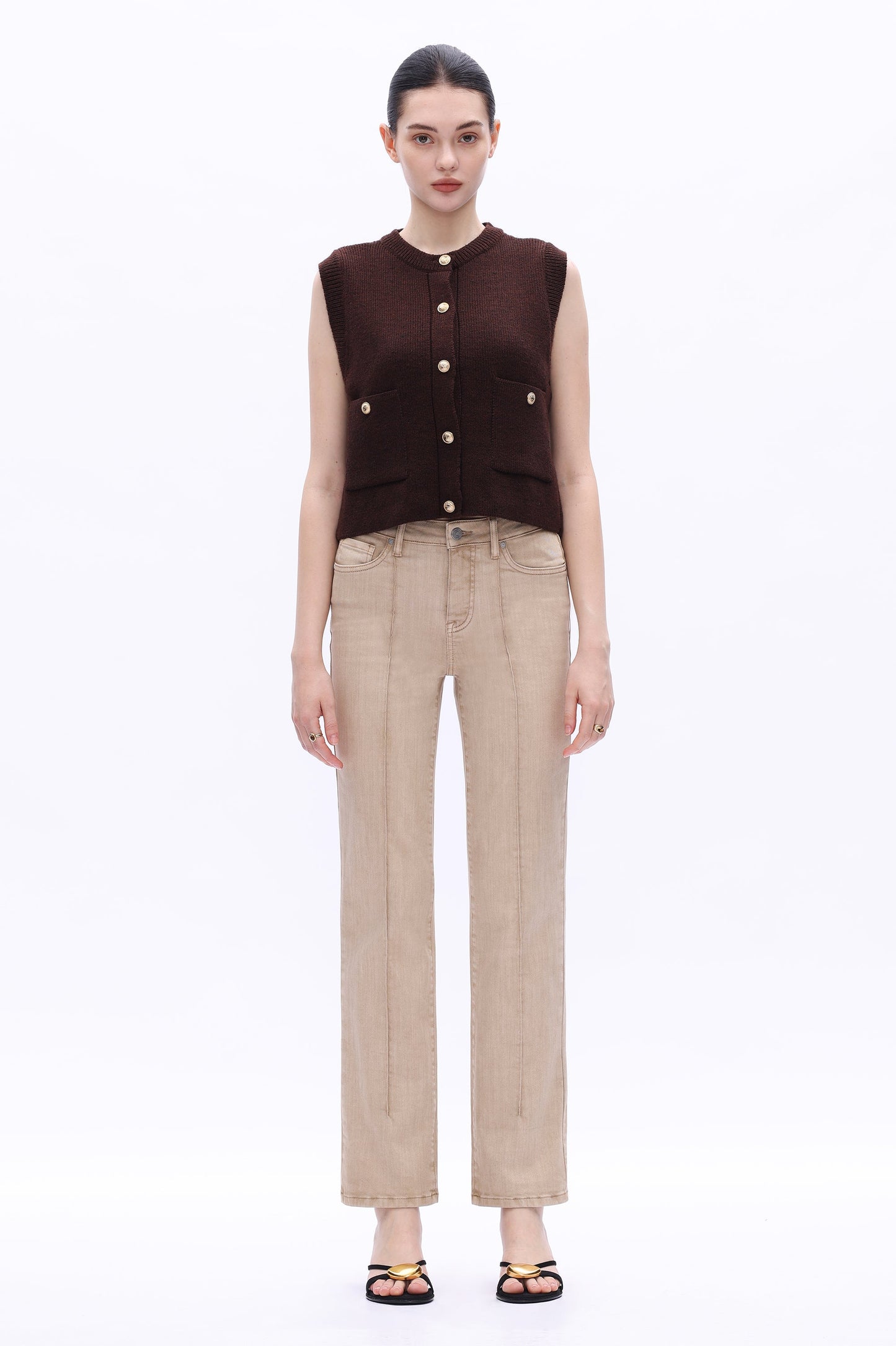 Bayeas High Rise Creased Straight Leg Pants in Khaki