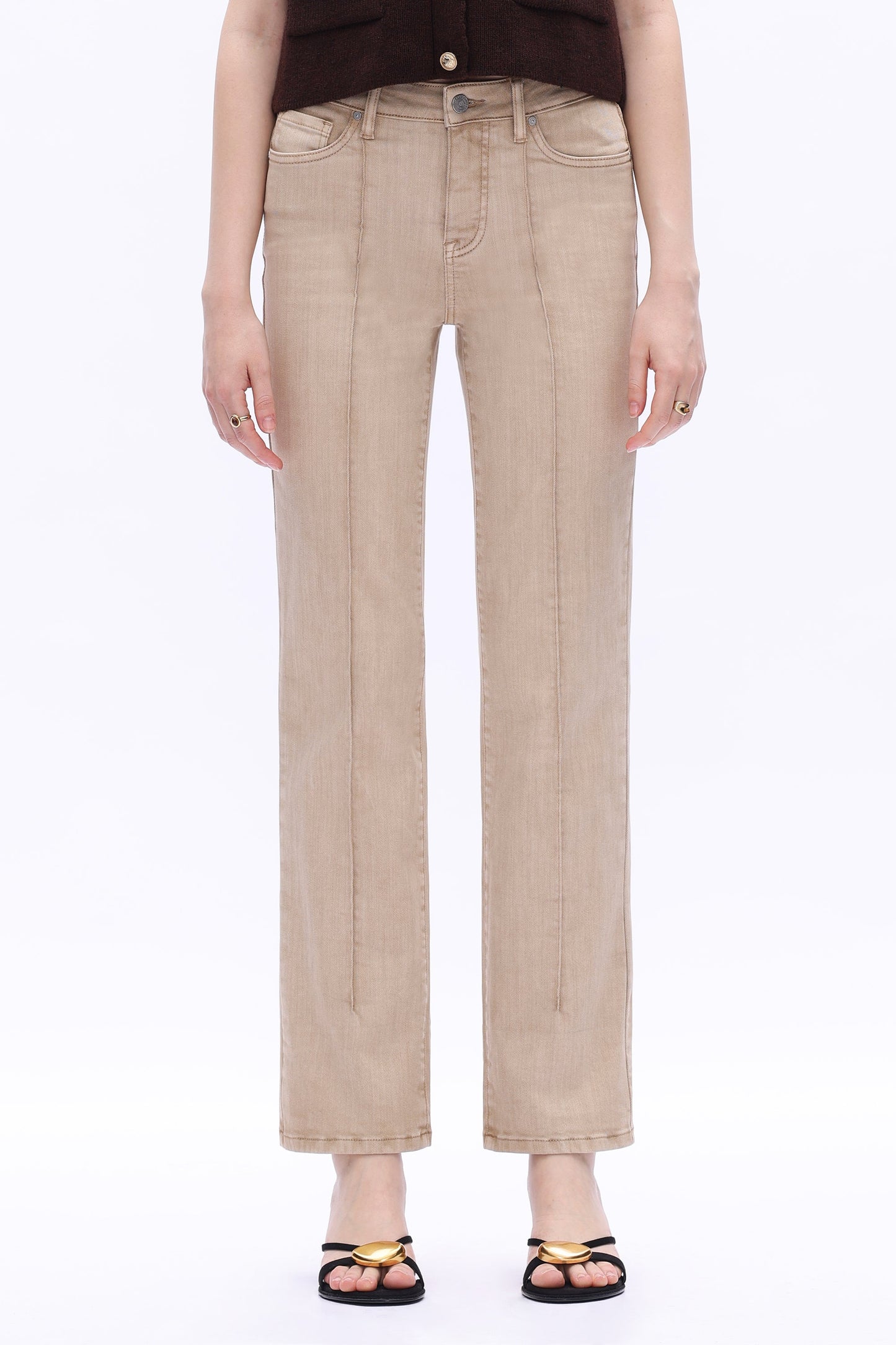Bayeas High Rise Creased Straight Leg Pants in Khaki