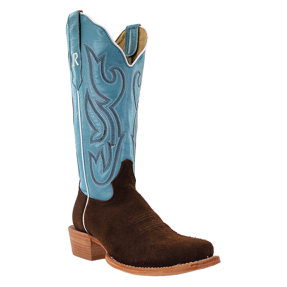 R. Watson Women’s Sky Blue and Chocolate Heavy Roughout Narrow Square 13″ Boot
