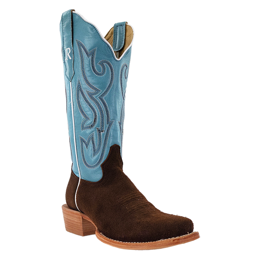 R. Watson Women’s Sky Blue and Chocolate Heavy Roughout Narrow Square 13″ Boot