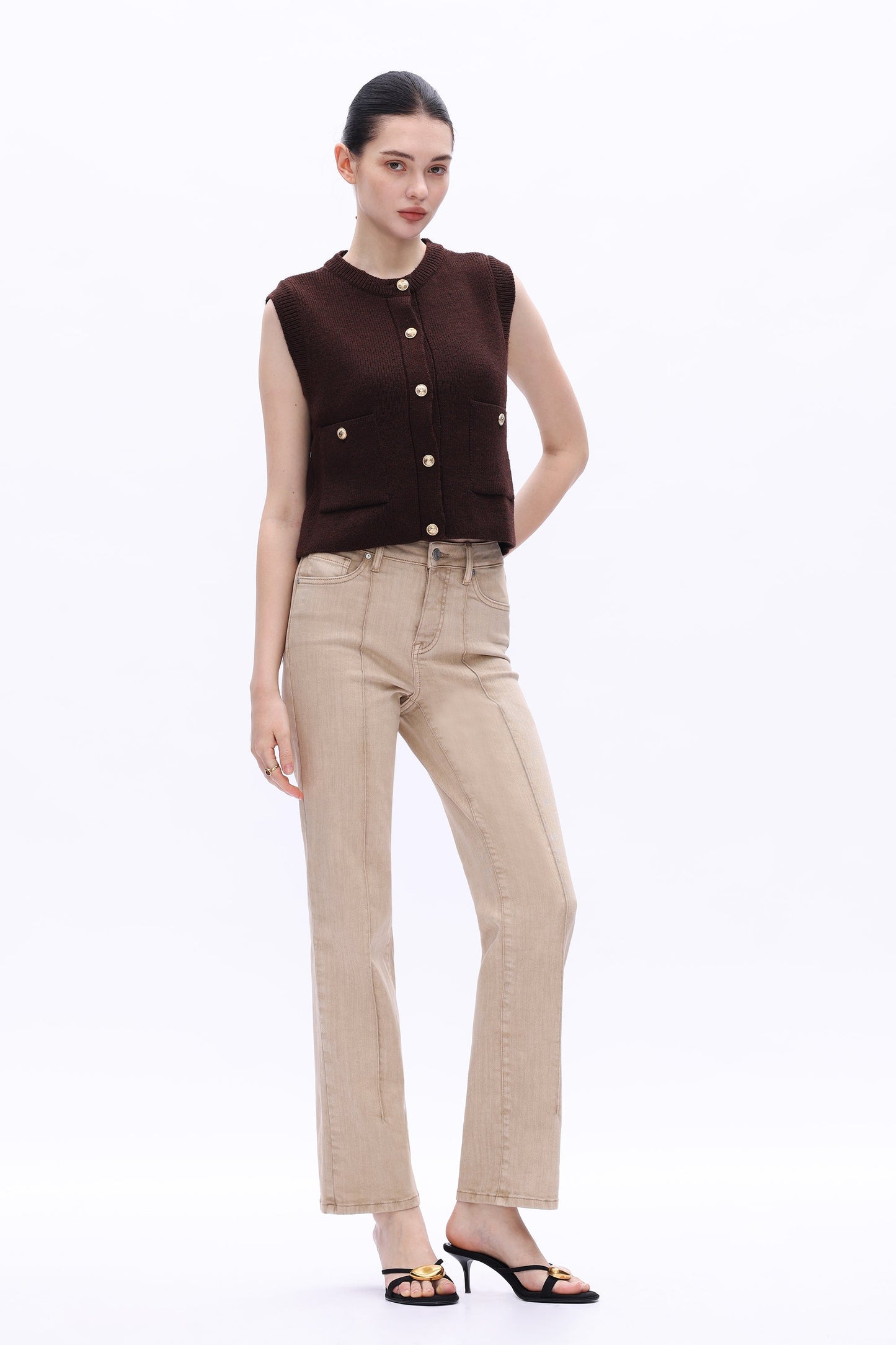 Bayeas High Rise Creased Straight Leg Pants in Khaki