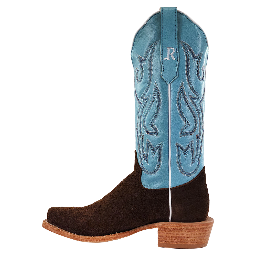 R. Watson Women’s Sky Blue and Chocolate Heavy Roughout Narrow Square 13″ Boot