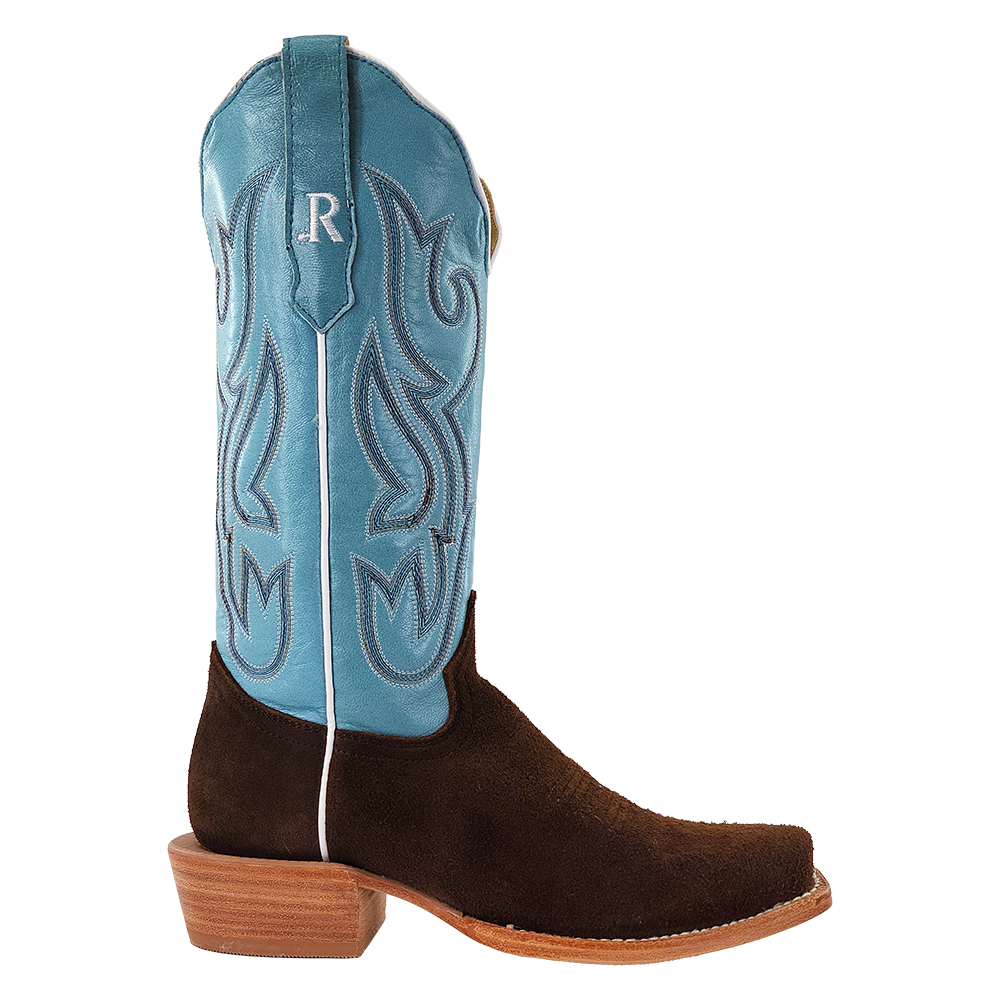 R. Watson Women’s Sky Blue and Chocolate Heavy Roughout Narrow Square 13″ Boot