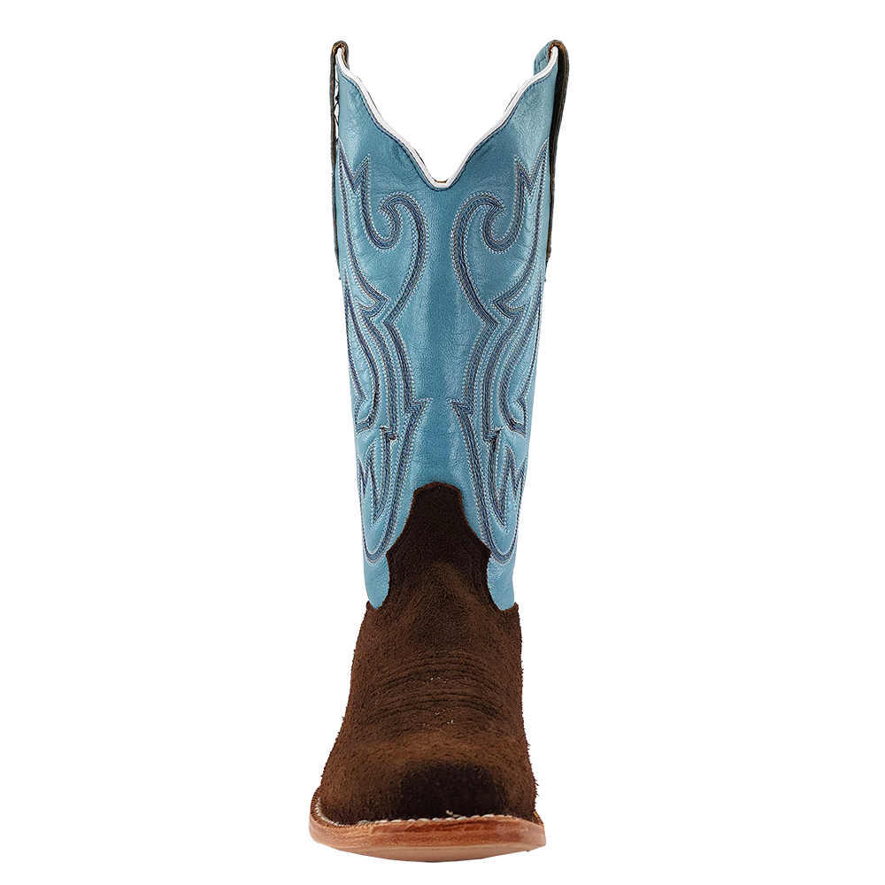 R. Watson Women’s Sky Blue and Chocolate Heavy Roughout Narrow Square 13″ Boot