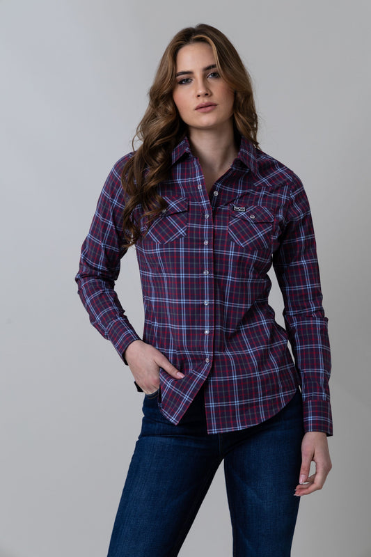 Kimes Ranch Ladies Lucas Plaid Magenta Long Sleeve Shirt