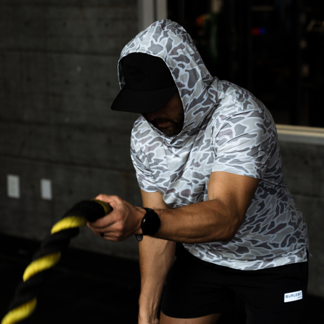 Burlebo Short Sleeve Performance Hoodie in White Camo