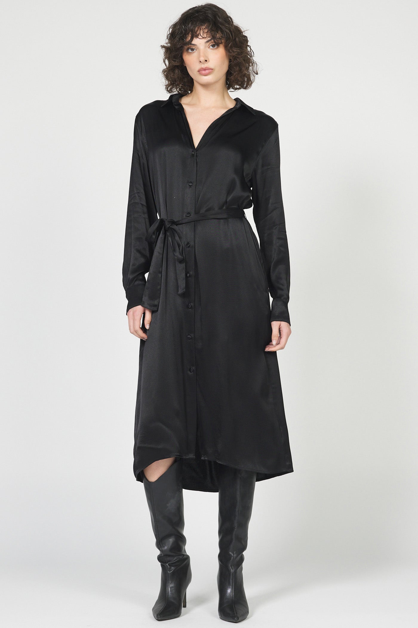 Dear John Galina Satin Dress in Black