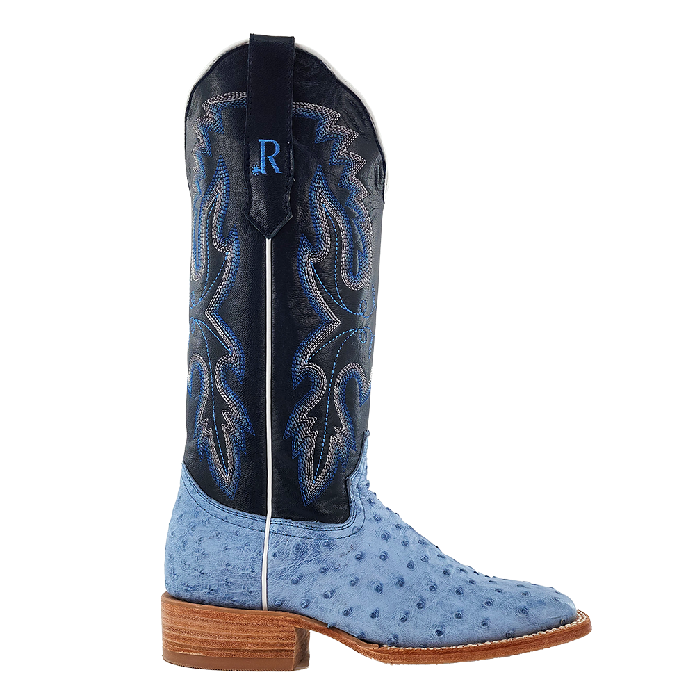 R. Watson Women’s Full Quill Ostrich Wide Square 13″ in Denim