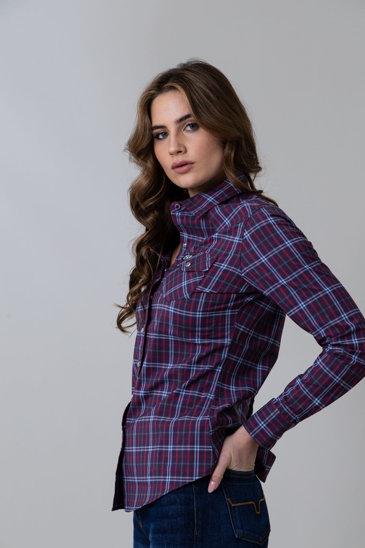 Kimes Ranch Ladies Lucas Plaid Magenta Long Sleeve Shirt