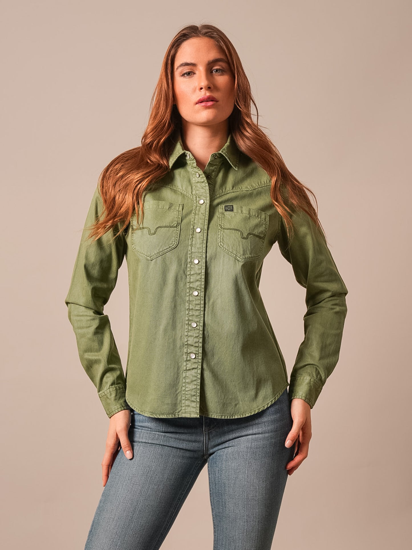 Kimes Ranch Della Tencel Snap Shirt in Moss