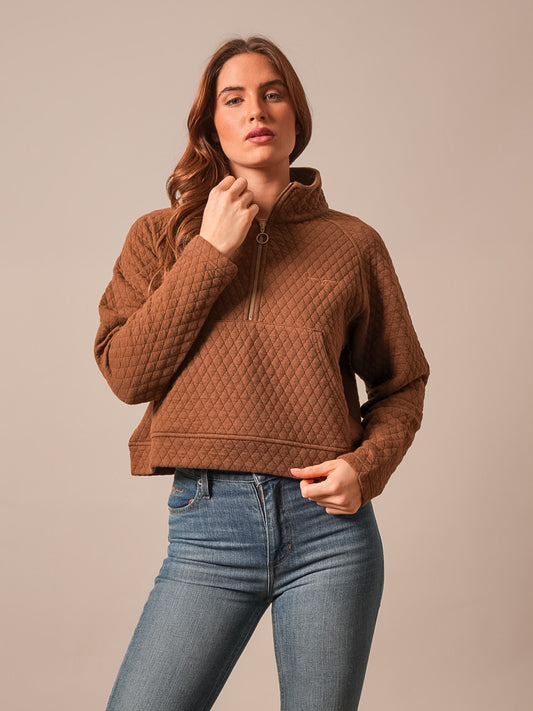 Kimes Ranch Rita Quilted Half Zip Pullover in Dark Brown