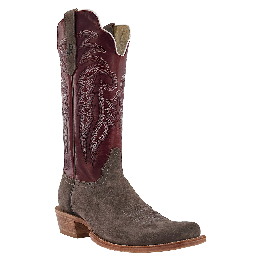 R. Watson Men’s Dark Cherry and Charcoal Roughout Narrow Square 13″ Boot