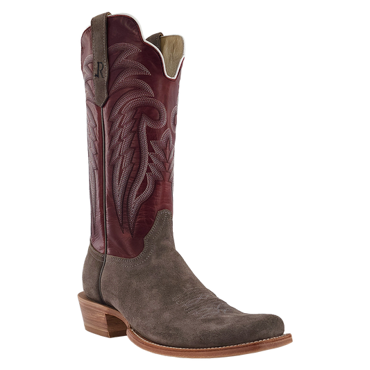 R. Watson Men’s Dark Cherry and Charcoal Roughout Narrow Square 13″ Boot