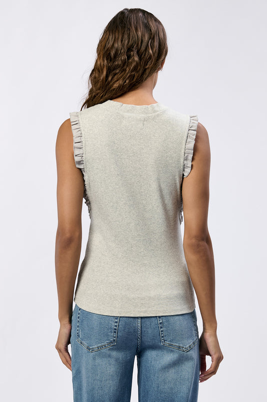 Dear John Bridget Ruffle Trimmed Top in Heather Gray