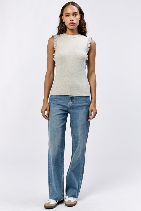 Dear John Bridget Ruffle Trimmed Top in Heather Gray