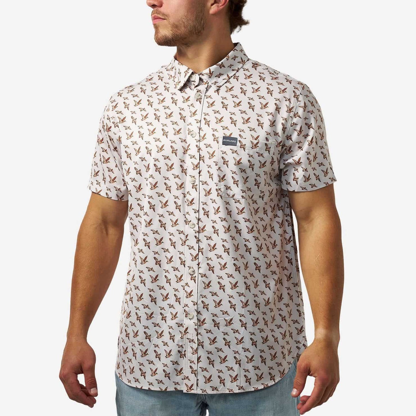 Burlebo Performance Button Up in Mallards Flying In