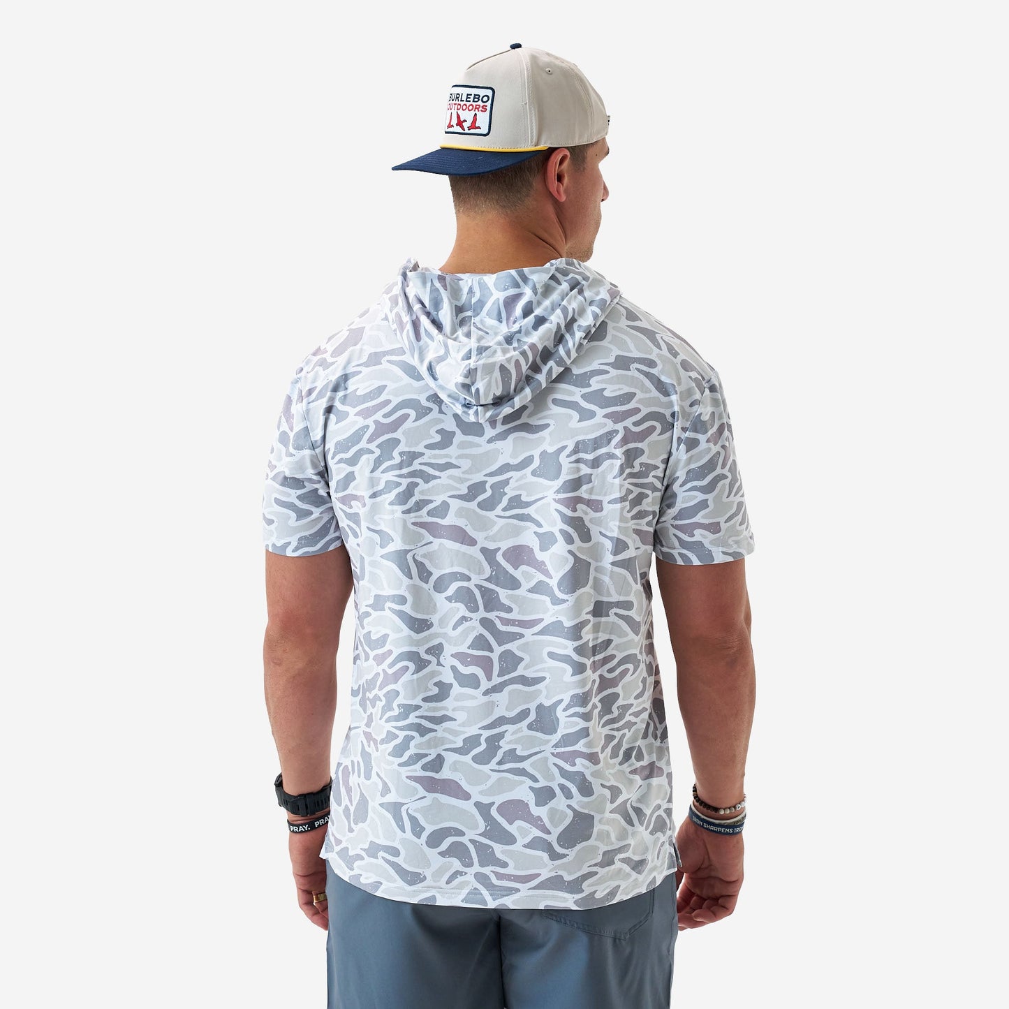 Burlebo Short Sleeve Performance Hoodie in White Camo