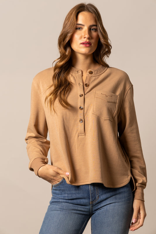 KR ELOUISE BRWN HENLEY LS SHRT