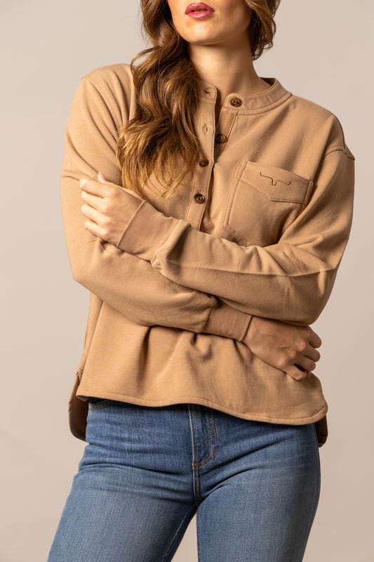 KR ELOUISE BRWN HENLEY LS SHRT
