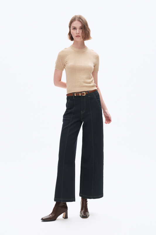 Bayeas Super High Rise Creased Wide Leg Jeans