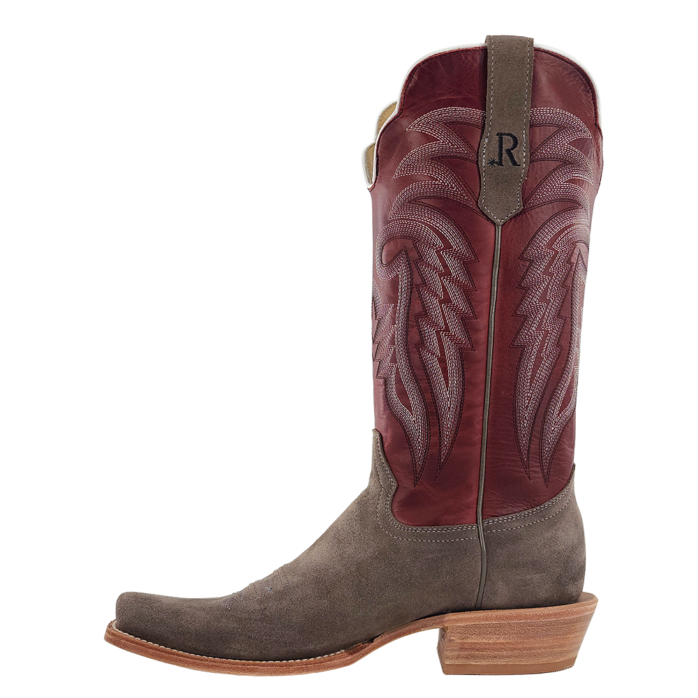 R. Watson Men’s Dark Cherry and Charcoal Roughout Narrow Square 13″ Boot
