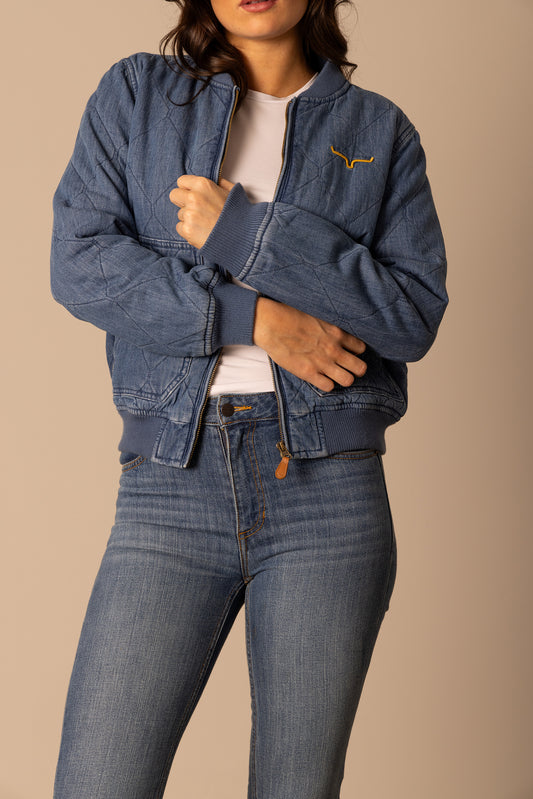 Kimes Ranch Marinos Bomber Jacket in Light Wash Indigo