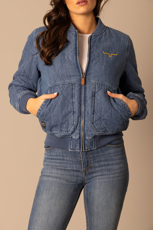 Kimes Ranch Marinos Bomber Jacket in Light Wash Indigo