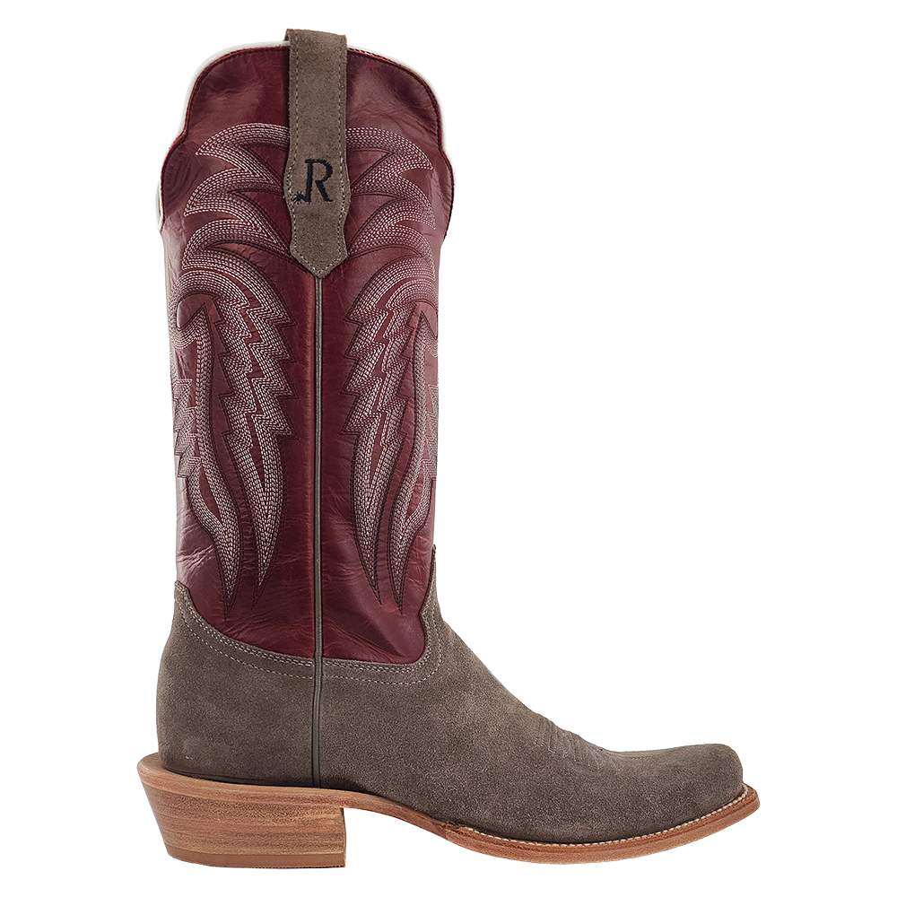 R. Watson Men’s Dark Cherry and Charcoal Roughout Narrow Square 13″ Boot