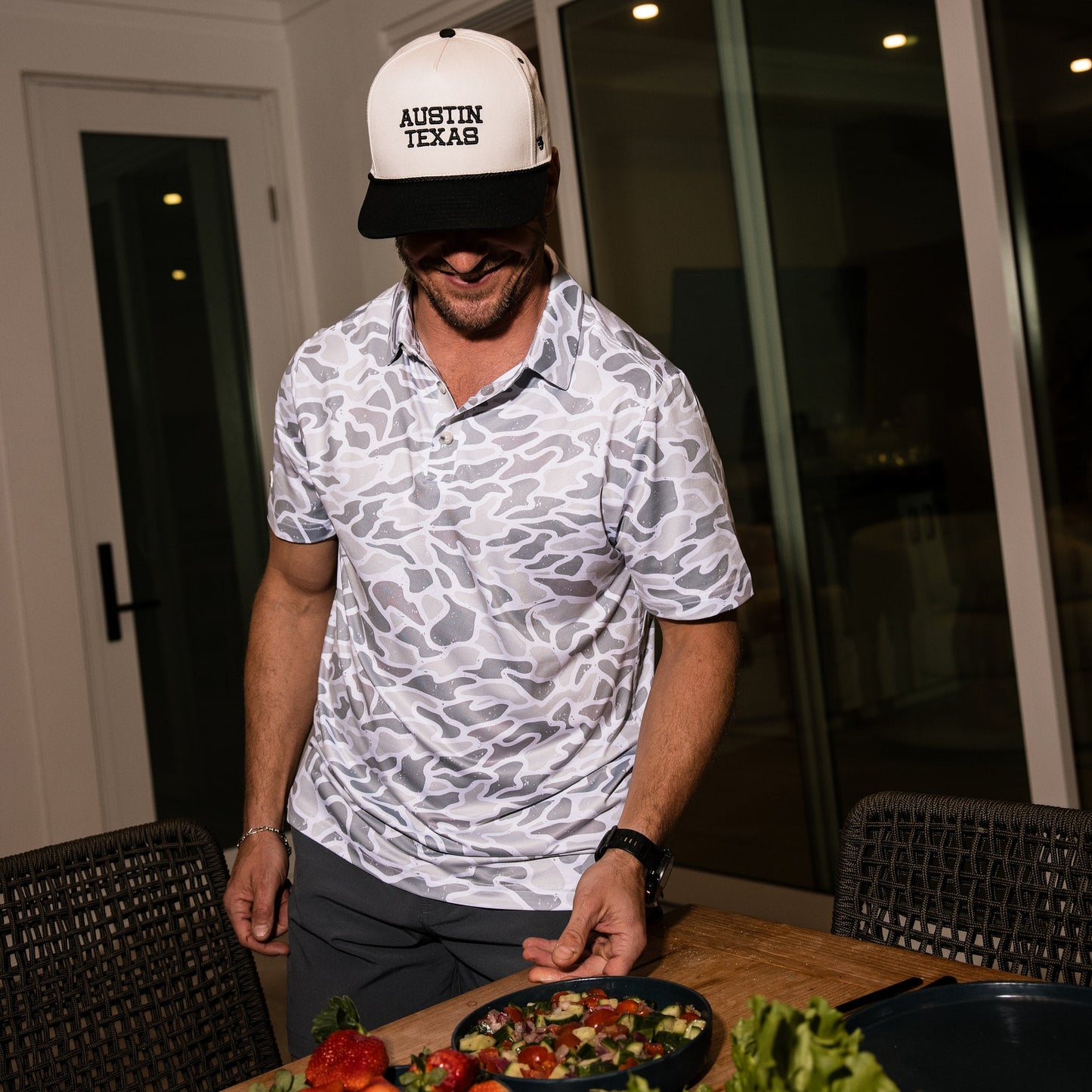 Burlebo Men's Performance White Camo Polo