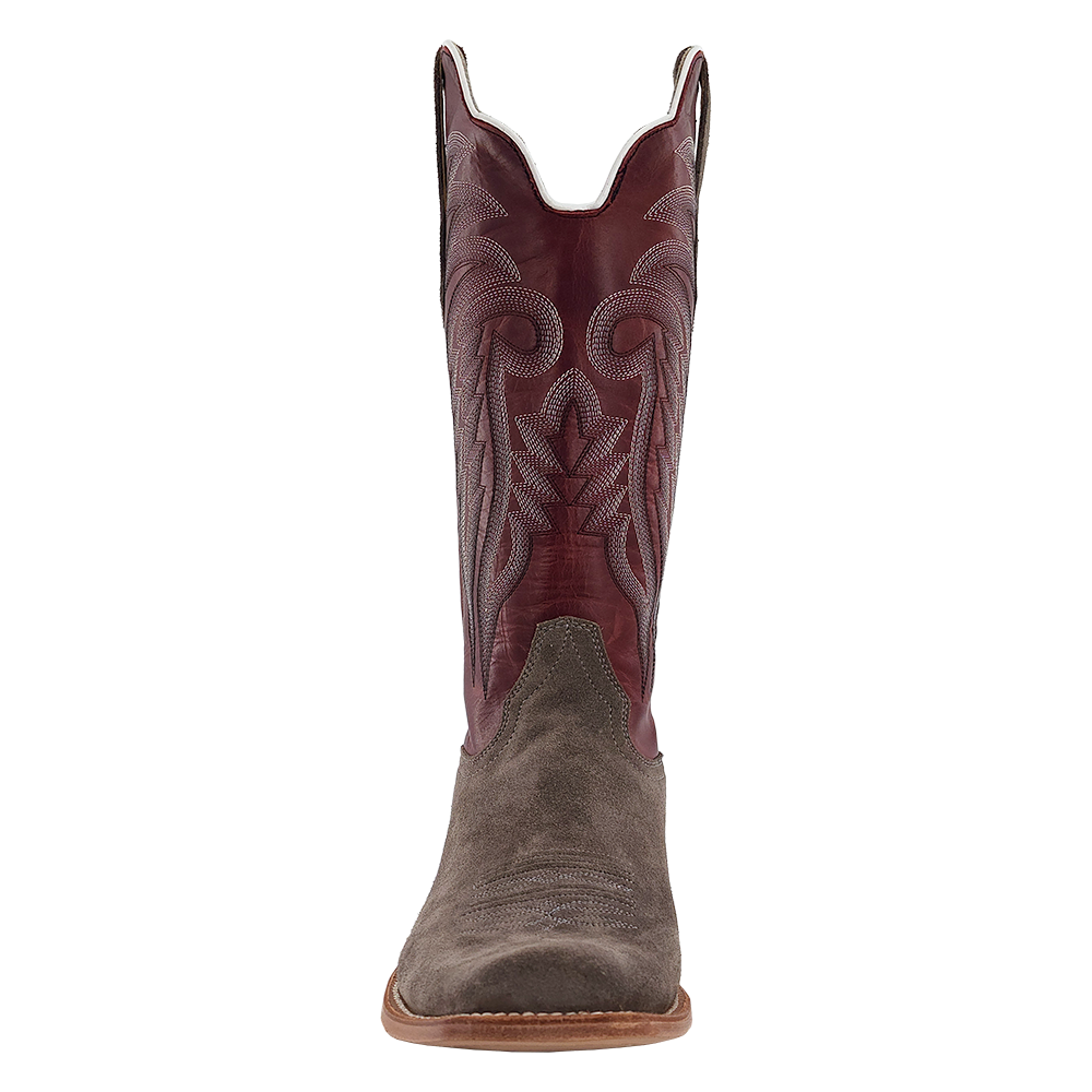 R. Watson Men’s Dark Cherry and Charcoal Roughout Narrow Square 13″ Boot