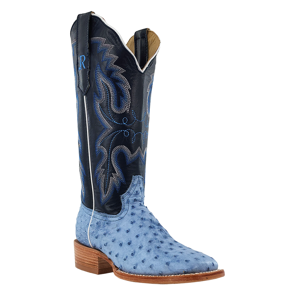 R. Watson Women’s Full Quill Ostrich Wide Square 13″ in Denim