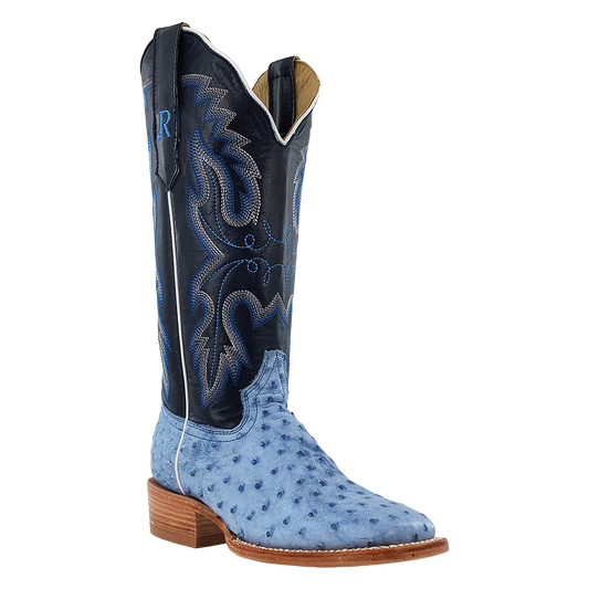 R. Watson Women’s Full Quill Ostrich Wide Square 13″ in Denim