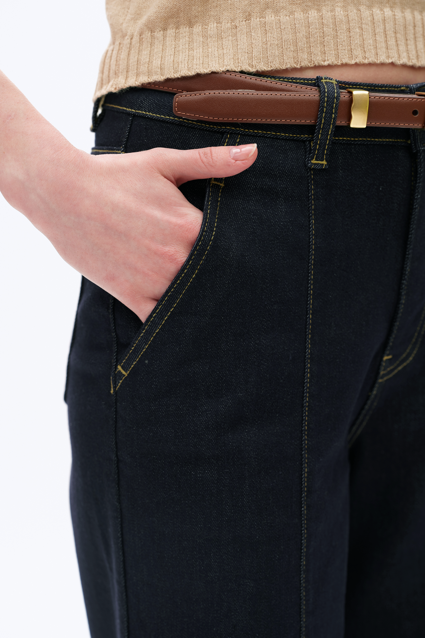 Bayeas Super High Rise Creased Wide Leg Jeans