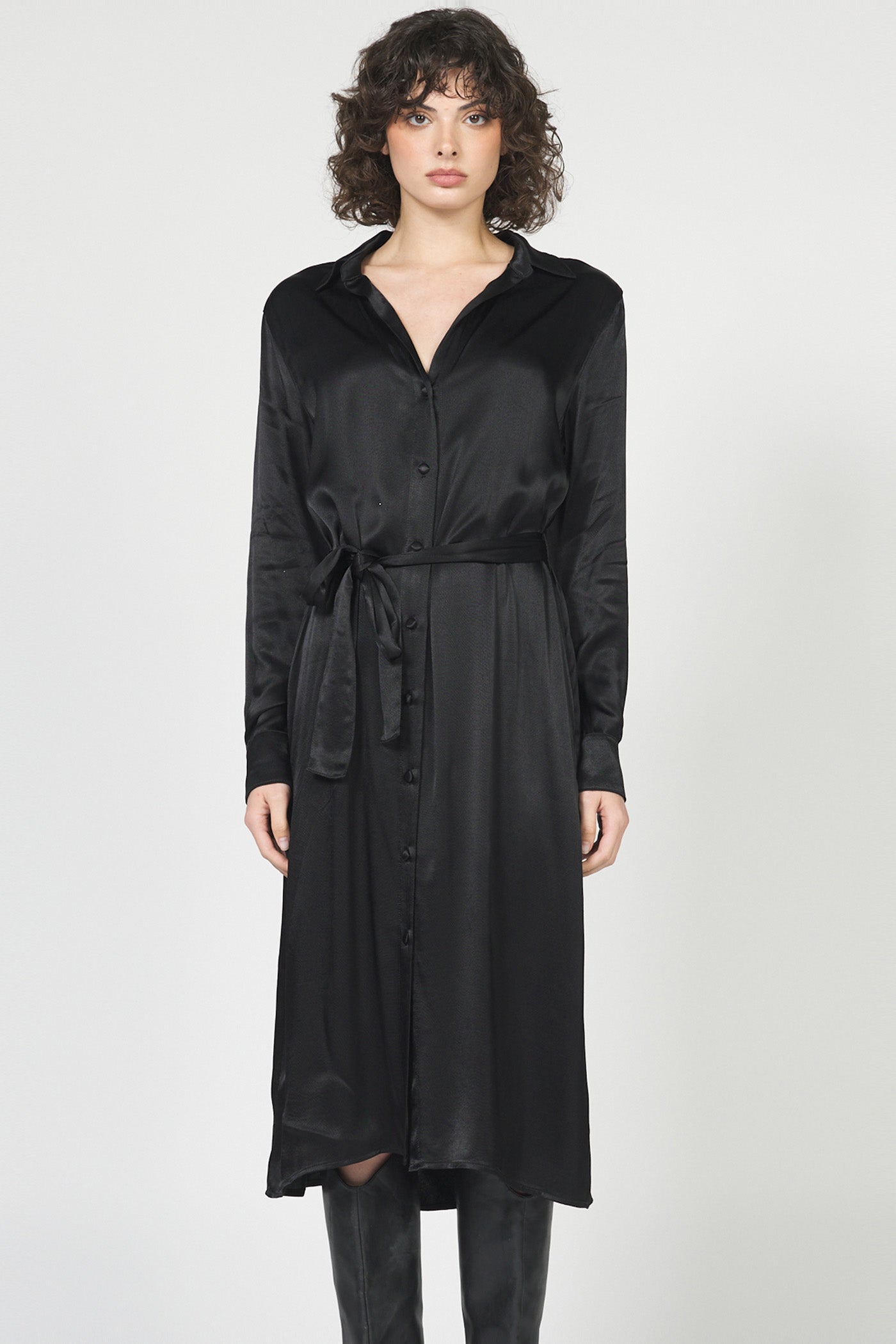Dear John Galina Satin Dress in Black