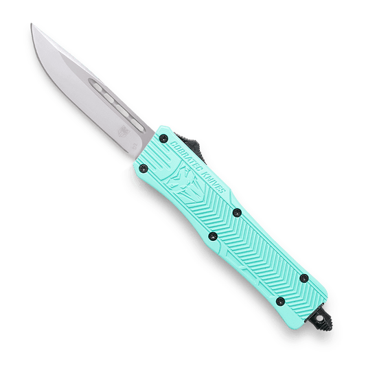 CobraTec Mint Blue CTK-1 double action OTF Knife - Drop Serrated