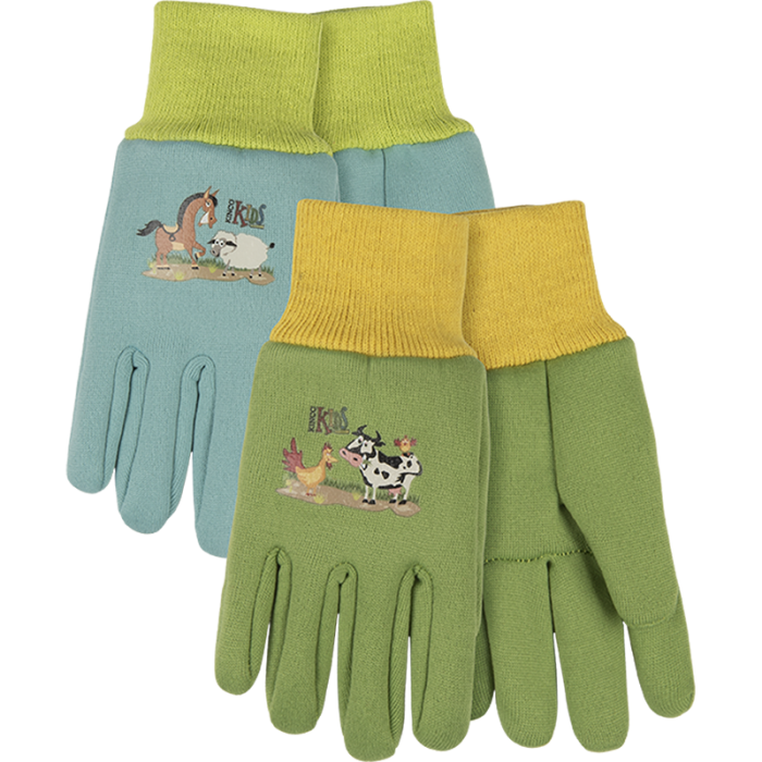 Kinco Kids' Farm Friends™ 8 oz Jersey Gloves Blue/ Green