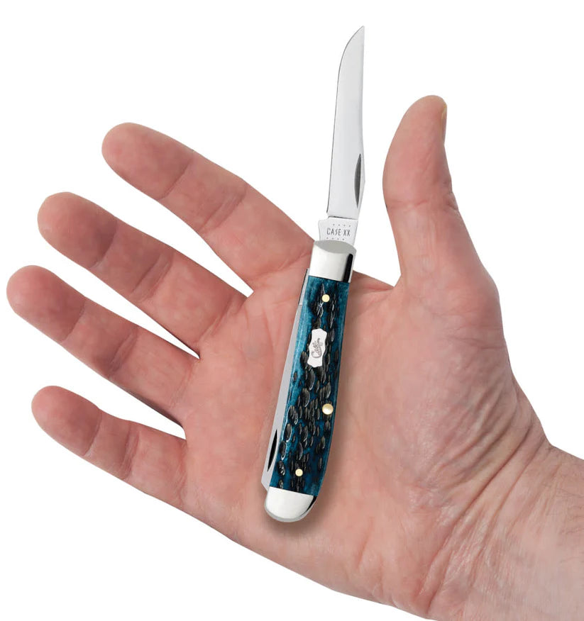 Case Pocket Worn Peach Seed Jig Mediterranean Blue Bone Mini Trapper