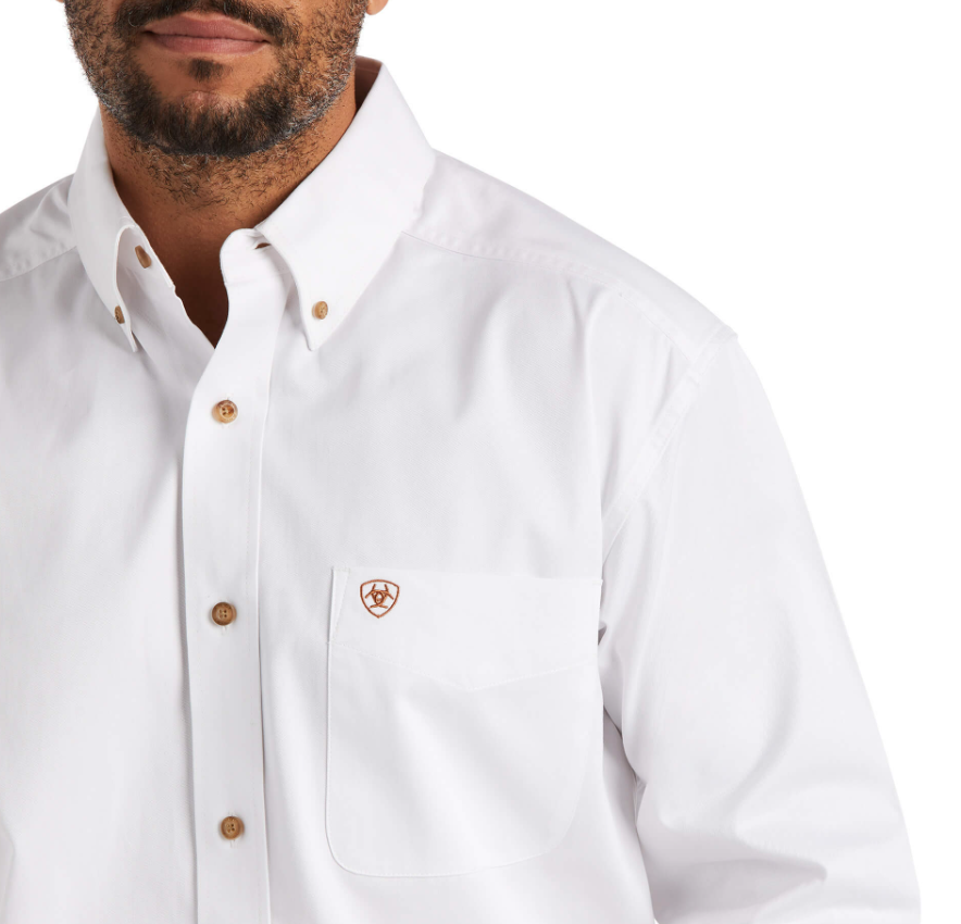 Ariat Mens White Solid Twill Classic Fit Shirt