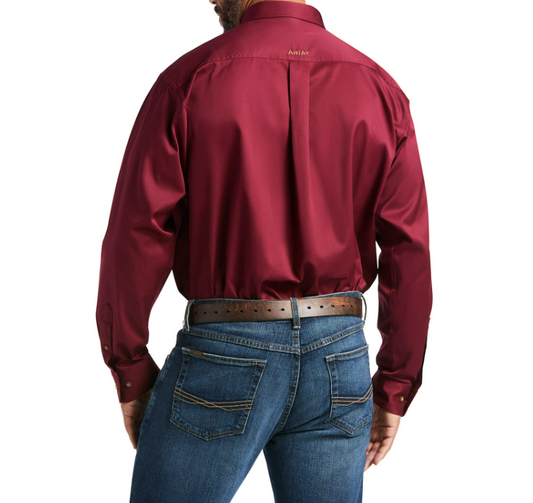 Ariat Mens Burgandy Solid Twill Classic Long Sleeve Shirt