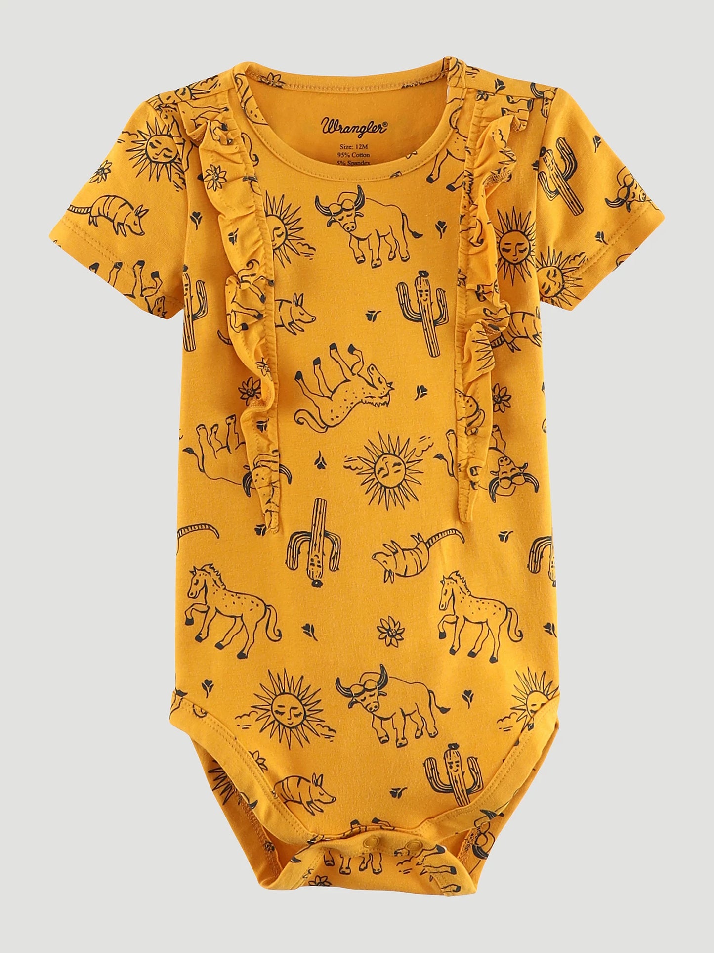 Wrangler Baby Girl's Desert Sun Ruffle Bodysuit in Yellow