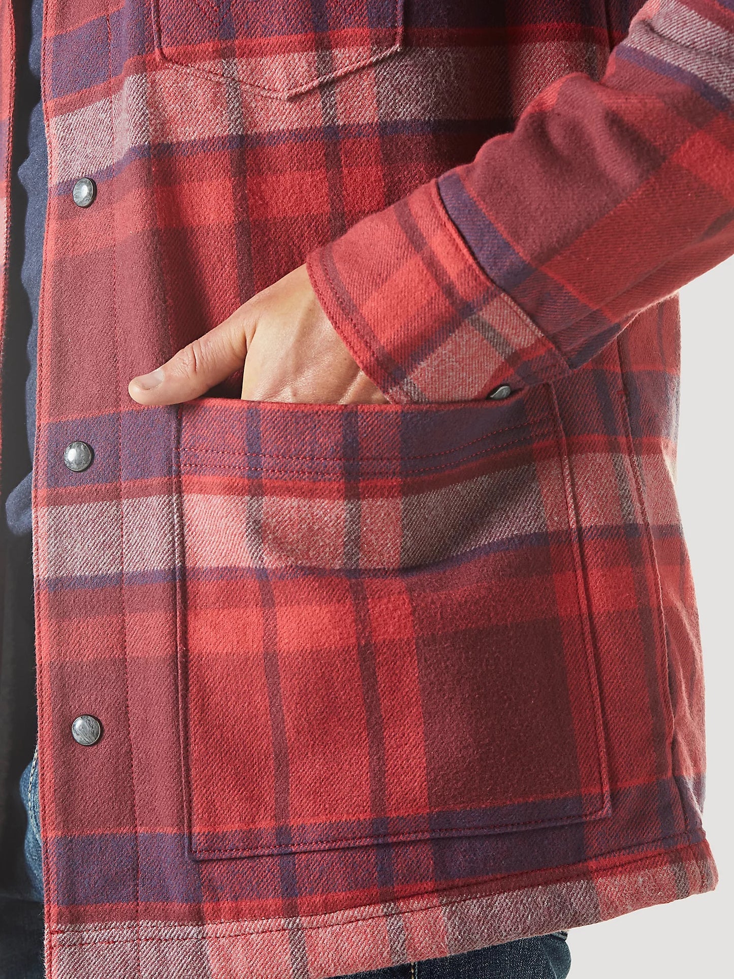 Wrangler Men's Sherpa Lined Flannel Hooded Shirt Jacket in Garnet