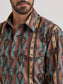 Wrangler Men's Checotah Printed Western Snap Shirt in Chocolate Brown