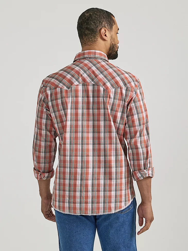 Wrangler Men's Long Sleeve Fashion Western Snap Plaid Shirt in Cider Orange