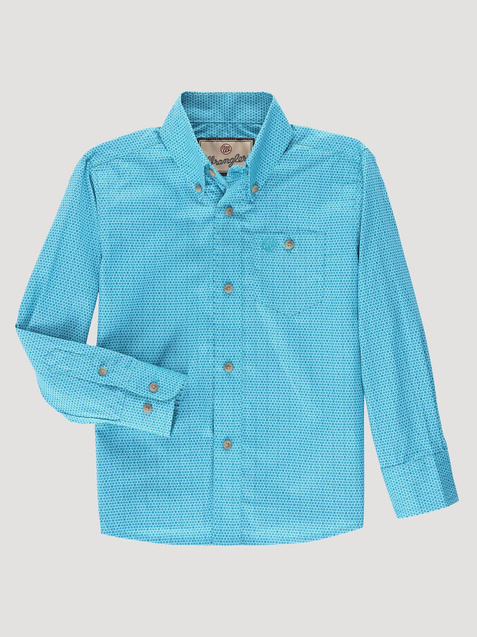 Wrangler Boy's Teal Geometric Print Button Down Shirt