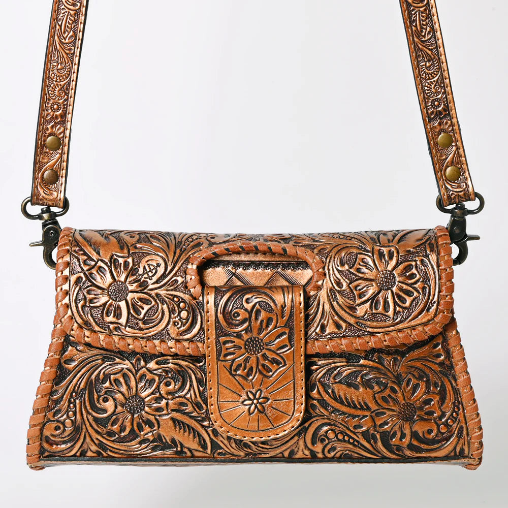 American Darling Tooled Metallic Tanned Leather Purse