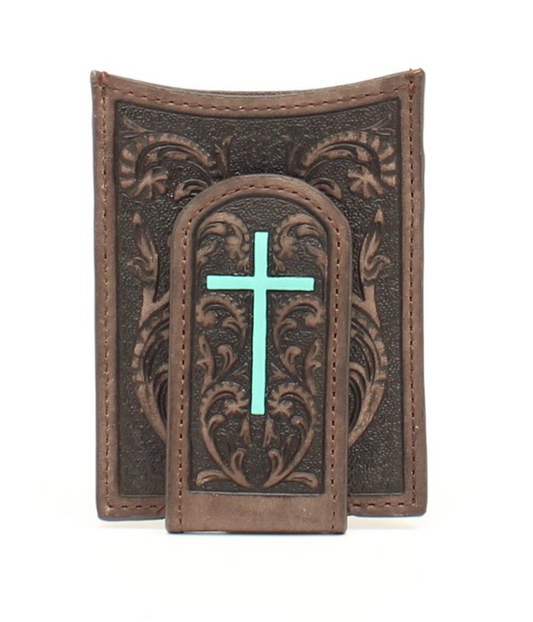 Ariat Turquoise Cross Brown Money Clip